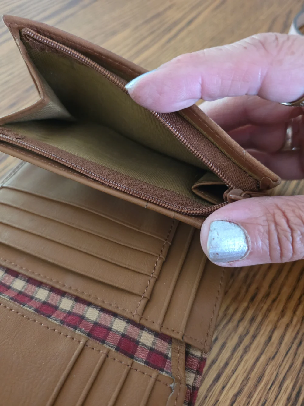 Vtg Dockers L Brown Genuine Leather Women's Trifold Organizer Credit Card Wallet